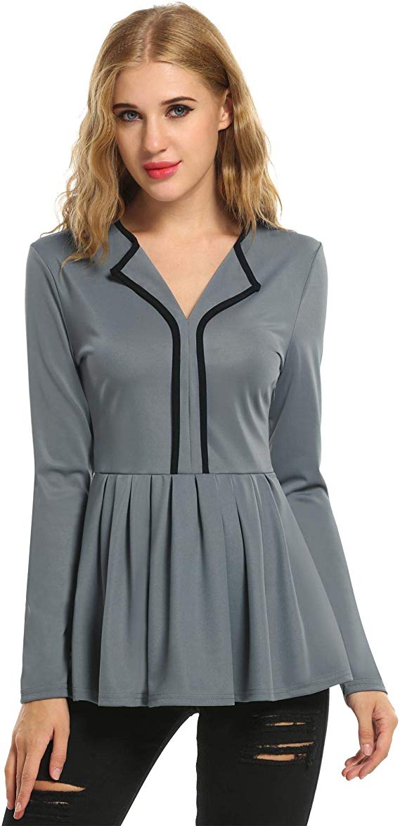 ELESOL Womens Solid Long Sleeve Open Front Draped Lapel Work Office Blazer Jacket
