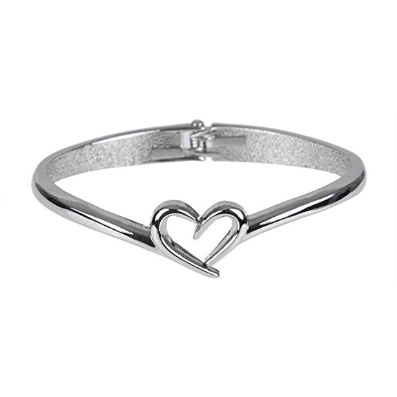 Unique Open Heart 7" Womens Bangle Bracelet Jewelry (Stainless Steel)