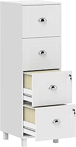 HOMCOM 4 Drawer Lateral File Cabinet with Lock, Filing Cabinet for Home Office, A4 Letter Size, Hanging File Folders, White