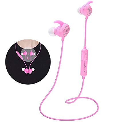 Kids Headphones, Pink Headphones Bluetooth Wireless Headphones with Magnetic Earbuds for Kids Girls Stereo Sound with Mic Noise Reduction Wireless Bluetooth Headset for School Travel (Pink)