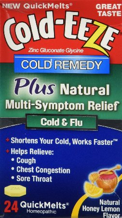 Cold-Eeze Cold Remedy Plus Multi Symptom Relief Quick Melts Natural Honey Lemon 24 Count