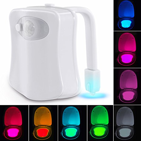 Boomile Motion Activated Toilet Night light, Motion Sensor Colorful Toilet Nightlight, 8-Color Changes, Only Activates in Darkness, Light Detection