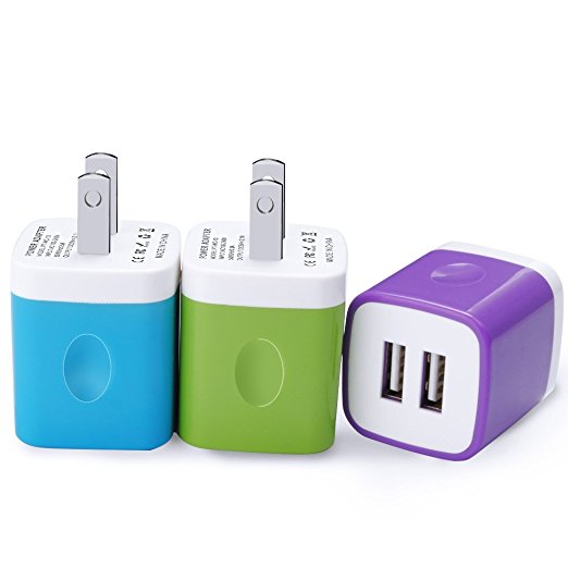 USB Wall Charger, FiveBox 3-Pack Double Wall Charger Adapter USB Plug 2.1A iPad Cube Charging Base Phone Block Brick Apple Box for iPhone X/8/7/6/6s Plus, Samsung Galaxy S9 S8 S7 Edge, LG, ZTE, Moto Z