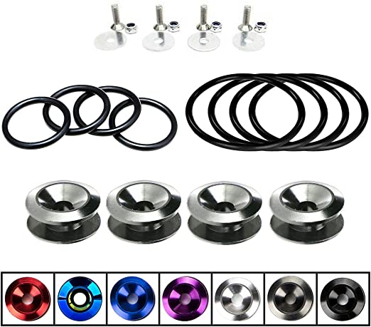 AeroBon JDM Bumper Quick Release Kit with 8 Pieces Replacement O-Ring (4 Regular   4 Big) (Silver)