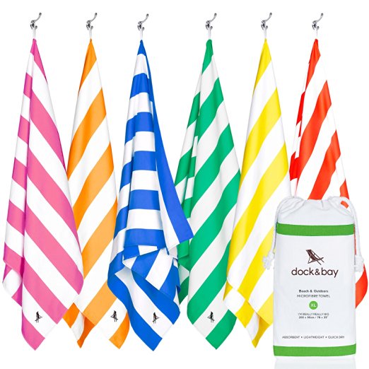 Microfibre Beach & Travel Towel - Quick Dry, Lightweight, Absorbent, Compact (Extra Large 200x90cm, Large 160x80cm) Retro stripe design for beach, gym, swim, sports, yoga, travelling. Includes custom designed cotton pouch. Buy a set of 6 and save 10%