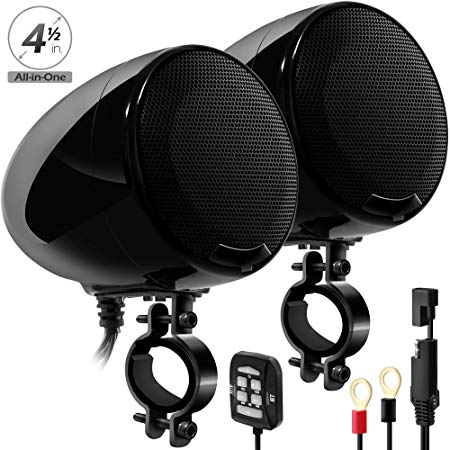 GoHawk AN4-X 600W 2 Channel All-in-One Amplifier 4.5" Full Range Waterproof Bluetooth Motorcycle Stereo Speakers Audio Amp System w/ AUX for 1-1.5" Handlebar Harley Cruiser Can-Am ATV UTV RZR Polaris