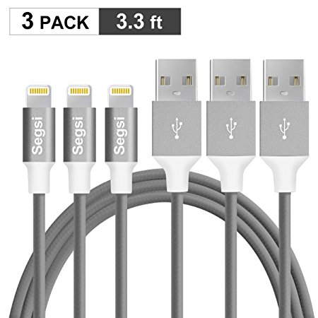 [3-Pack]Segsi 3.3FT TPE Nylon Braided iPhone Cord Lightning Cable to USB Charging Charger for iPhone 7/7 Plus/6/6 Plus/6S/6S Plus,SE/5S/5,iPad,iPod Nano 7 (Black)