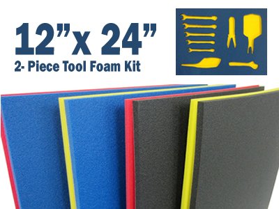 5S Tool Box Shadow Foam Organizers (2 Color) Custom Size (12" x 24", Blue Top/Yellow Bottom)