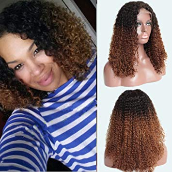 TopFeeling Ombre Kinky Curly Wigs Brazilian Short Human Hair Lace Front Wig Afro Curly Ombre Color Wigs Two Tone for Black Women