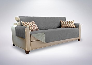 The Original GORILLA GRIP Non-Slip Furniture Protector, Suede-Like Material, Slip Reducing Backing, Two 2" Thick Straps, and Two Seat Anchors (Oversize Sofa: Slate Gray)