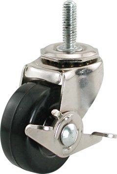 Shepherd Hardware 9496 3-Inch Soft Rubber Threaded Stem Caster with Side Brake, 3/8-Inch Stem Diameter, 150-lb Load Capacity