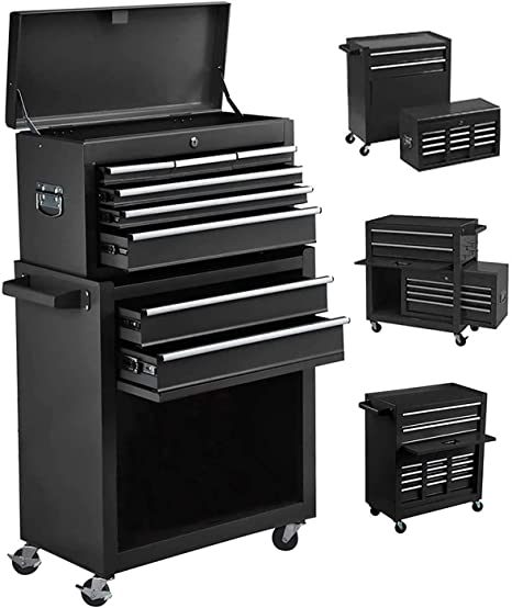 8-Drawer Tool Chest Tool Box,High Capacity Rolling Tool Chest Tool Storage Cabinet with 4 Wheels, 2 in 1 Large Toolbox Tool Organizer with Lockable Drawer,Garage,Workshop (black)