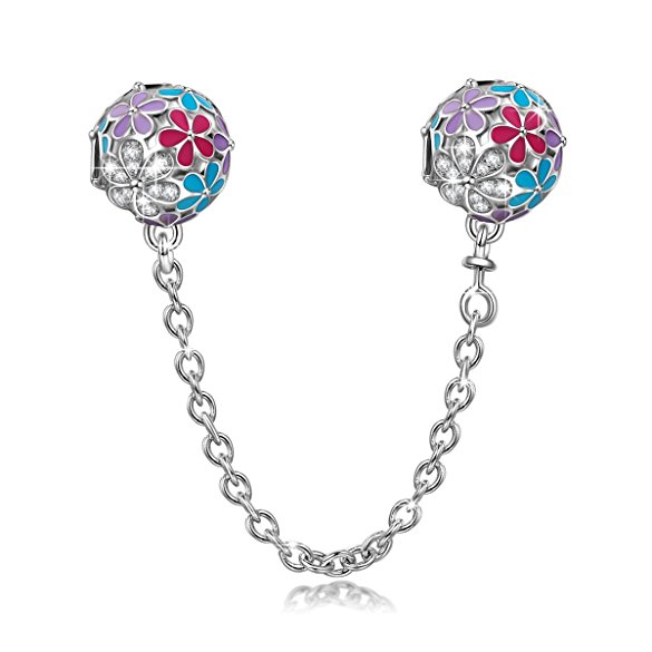 NinaQueen "Happy Daisy"925 Sterling Silver Stopper Safety Chain Colorful Bead Charms