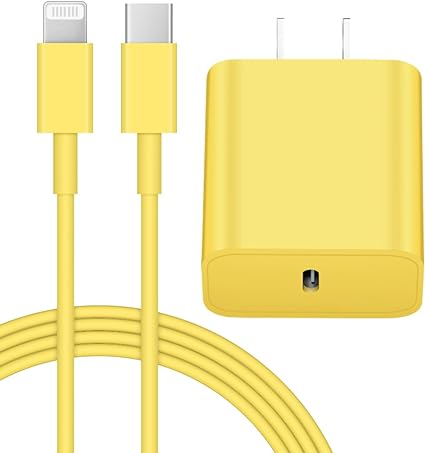 iPhone 14 13 12 Fast Charger 20W PD USB C Wall Charger with 6FT Fast Charging Cable for iPhone 14/14 Pro/14 Pro Max/14 Plus/13/12/11/Pro/Pro Max/Mini/Xs Max/X, iPad - Yellow