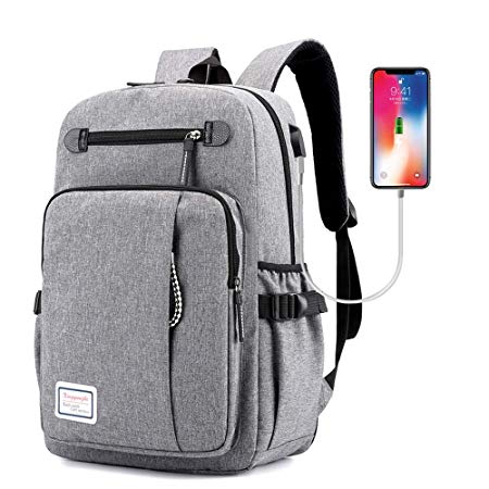 Laptop Backpack with USB Charging Port, Travel Backpack with 15.6 Inch Laptop Compartment for Men and Women,Water Resistant College Bookbag Computer Bag (Grey)
