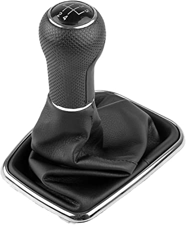 ONEVER 5 Speed Car Gear Shift Knob Gaitor Boot with PU Leather Dustproof Cover Compatible with VW Golf Bora Jetta GTi MK4, Black