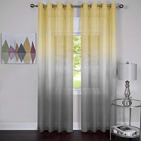Rainbows and Sunshine Set of 2 Ombre Sheer Window Curtain Panels (52" x 84") - Grey