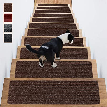 Stair Treads Non-Slip Carpet Indoor Carpet Stair Treads Stair Rugs Mats Runners Rubber Backing 8" X 30",2 Pieces,Brown