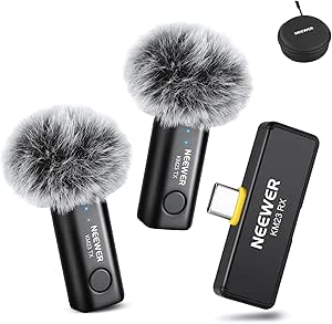 NEEWER Wireless Lavalier Microphone Kit for USB C, Omnidirectional Condenser Mics Compatible with iPhone 15 Samsung Android Phone, Noise Cancelling Mini Lav Mic for Vlogging Live Streaming, KM23