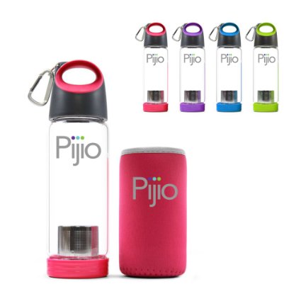 Insane Sale - Pijio Tea Infuser (Loose), Fruit Infusion, Cold Brew Coffee Maker, Infused Borosilicate Glass Bottle Mug. Best Travel Sports Water Bottle with Neoprene Sleeve, BPA Free (500ml 17oz)