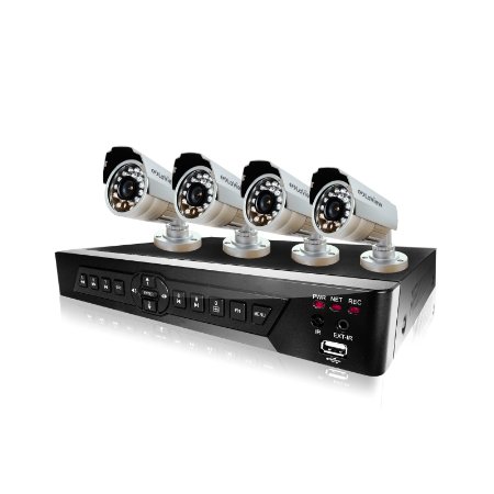 LaView 4 Camera Security System D1 RealTime 8 Channel DVR w500GB HDD and 4 Bullet 600TVL Day and Night IndoorOutdoor Surveillance Kit