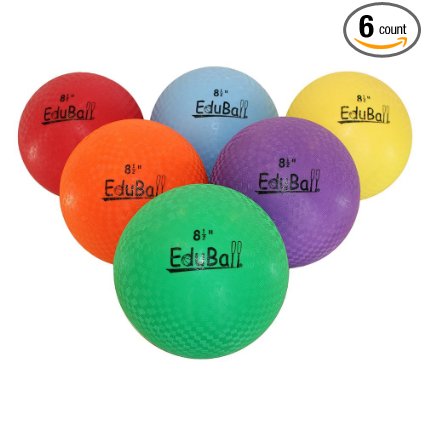 Eduball 8.5" Playground Ball Set for Indoor or Outdoor Use - Set of 6 Assorted Colors - Lifetime Guarantee