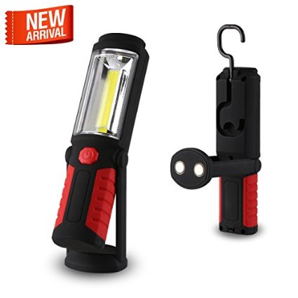 Garage LED Work Light Flashlight for Home Auto Camping Emergency Kit DIY and More COB Ultra Bright Flood Light w Hanging Hook Magnetic Base