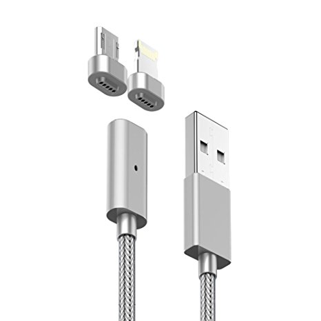 SIDAX Metal Magnetic Quick Lightning USB Data Sync and Charger Cable High Speed 10 Pin 4 Feet Chargering Cord for Apple iPhone7 7Plus 6s 6 Plus 5 5s 5c iPad Air iPad Mini iPod Touch,Silver (Silver)