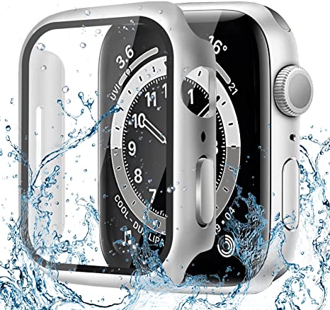 CAERMA Apple Watch用 ケース iWatch Series SE2/SE/8/7/6/5/4 45mm対応 超薄型 アップルウォッチ用 ケース 防水 硬度9H 強化ガラス 高透過率 高耐久 耐衝撃 全面保護 Apple Watch用 カバー シルバー