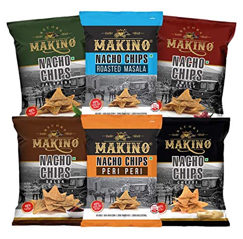 Makino Nacho Chips (Roasted Masala, Peri Peri, Cheese, Jalapeno, Sweet Chilly, Salsa)(Each 60 gm)(Pack of 6)