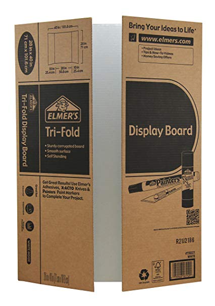 Elmer's Tri-Fold Display Board, White, 28x40 Inch, Pack of 12