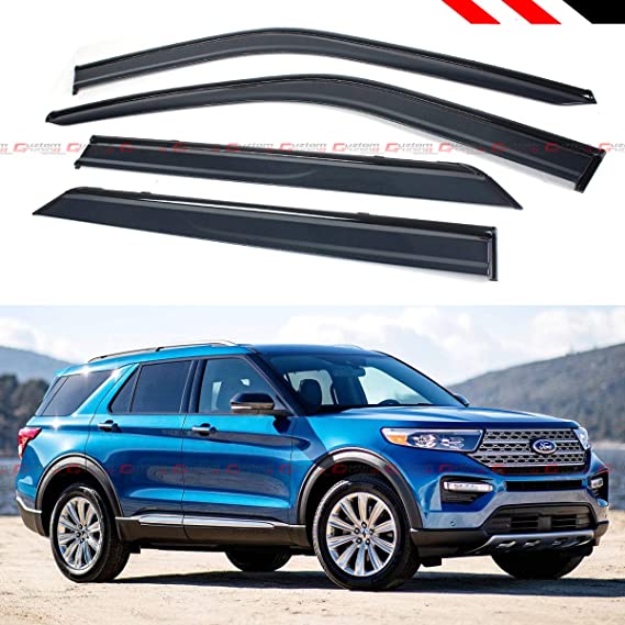 Premium Black Trim Clip-on Window Visor Rain Guard Deflector Compatible with 2020-2021 Ford Explorer