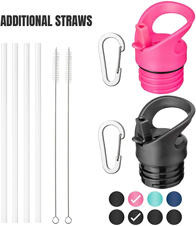 MILKUN Standard Mouth Straw Lid Compatible with Hydro Flask, Simple Modern Narrow and Other Sport Water Bottle - 2 Pack with Additional Straws