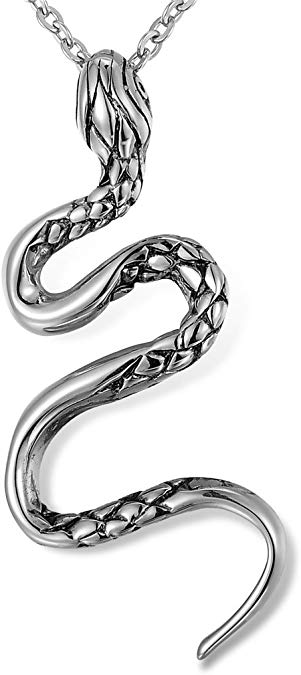 Valyria Gothic Jewelry Men's Stainless Steel Animal Snake Pendant Chain Necklace