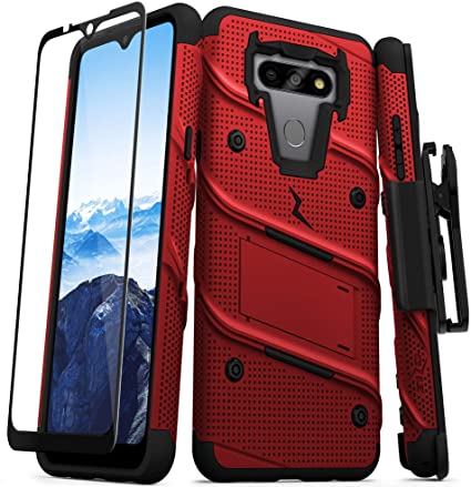 ZIZO Bolt Series for LG Fortune 3 Case with Screen Protector Kickstand Holster Lanyard - Red & Black