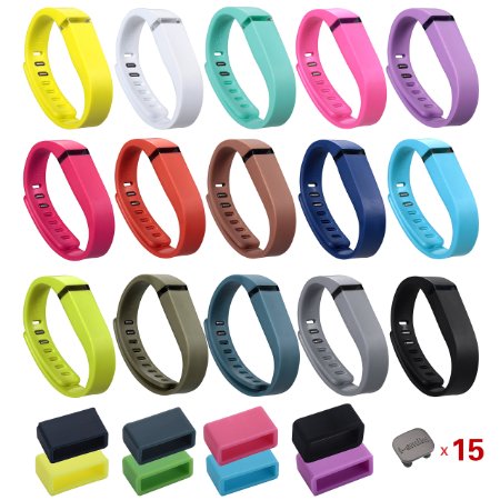 i-smile 15PCS Replacement Bands with Metal Clasps for Fitbit Flex  Wireless Activity Bracelet Sport Wristband  Fitbit Flex Bracelet Sport Arm Band No tracker Replacement Bands Only and 2PCS Silicon Fastener Ring For Free