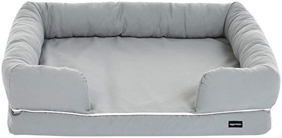 AmazonBasics Medium Pet Dog Sofa Bolster Lounger Bed - 36 x 29 x 9 Inches, Grey