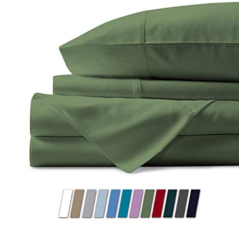 500 Thread Count 100% Cotton Sheet Sage Green King Sheets Set, 4-Piece Long-staple Combed Pure Cotton Best Sheets For Bed, Breathable, Soft & Silky Sateen Weave Fits Mattress Upto 18'' Deep Pocket