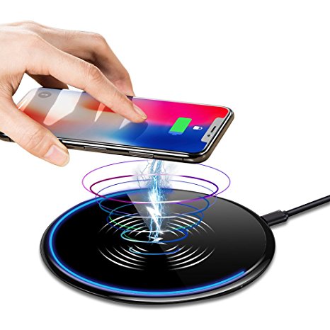 Wireless Charger, iPhone X Wireless Charging Pad 10W Fast Charge with Anti-Slip Rubber for iPhone 8/8 Plus, Samsung Galaxy S8,S7,S6 Edge, Note8 and More Qi Enabled Device(No AC Adapter)
