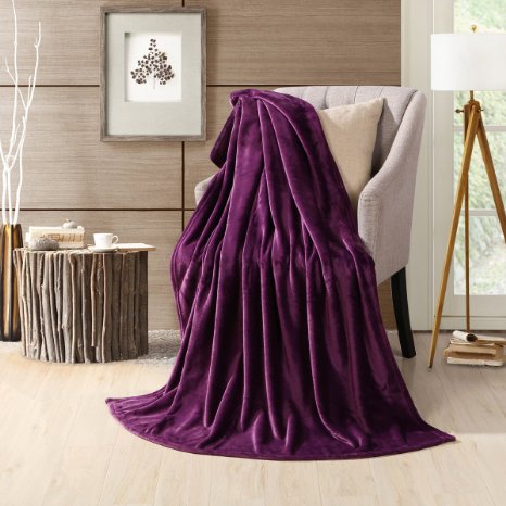 HS Velvet Plush Throw Home Fleece Throw BlanketSolid Micro Plush Throw Blanket 50 by 60-Inch Purple