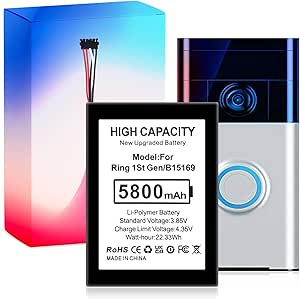 5800mAh B15169 Battery, (2024 New Upgrade) Replacement Battery for Ring Video Doorbell 1st Gen,5-PIN 1st Gen Battery,Video Doorbell 1st Generation with 720p HD Camera 8 Plu