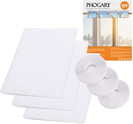 3 Pack Mosquito Net for Windows, Phogray [Upgrade] Fly Window Screen Mesh Insect Netting 1.3m x 1.5m Bug Bee Mosquito Protector with 3 Rolls Self-Adhesive Tapes [10mm Wide] White