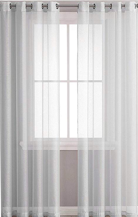 Ruthy's Textile 2 Piece Voile Window Sheer Curtains Grommet Panels for Bedroom Decor & Living Room, Size 54" X 84" Light Grey
