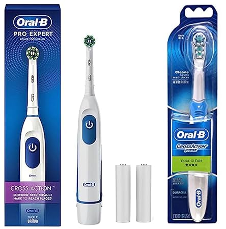 Oral B Pro Expert Electric Toothbrush for adults, Battery Operated with replaceable brush head,Pack of 1, Multicolor & Oral B Cross Action Battery Powered Electric Toothbrush for adults, Pack of 1