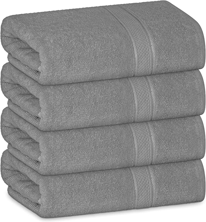 Adobella 4 Bath Towels, Turkish Luxury Combed Cotton, 600 GSM, Super Soft, Thick, Highly Absorbent, Quick Dry, 27 x 54 inch Premium Quality Bath Towels, Gray (4 Pack)