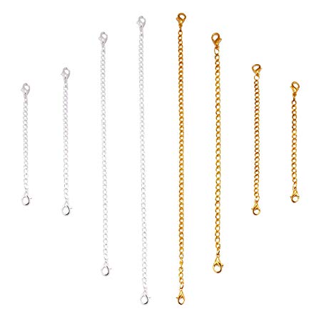 Tiparts 8 pcs Necklace Extender Bracelet Extender Gold Silver Chains Set with Lobster Clasps,Length: 6" 4" 3" 2"