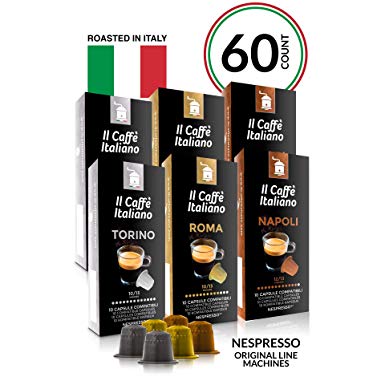 Il Caffé Italiano Coffee, Capsules Compatible with Nespresso OriginalLine, Certified Genuine Mama Mia Strong Intensity Pack, 60 Espresso Pods, Roasted in Messina, Italy, Happiness Guaranteed
