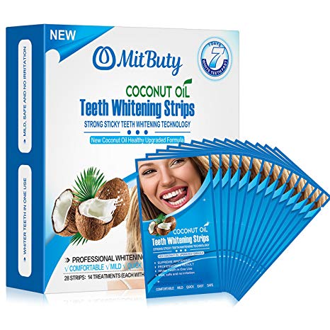 MitButy Teeth Whitening Strips - 28 Non-Slip White Strips with Natural Coconut oil, Professional Safe Effects Whitestrips, 14 Treatments