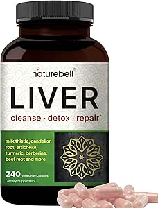 Liver Cleanse Detox & Repair Supplement, 240 Veggie Capsules|15-in-1 Complex with Milk Thistle 500mg, Dandelion Root 200mg, Artichoke 200mg, Black Currant Oil, Turmeric, Chicory, Zinc, Choline & More