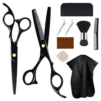 eNilecor Hair Cutting Scissors Set, Barber Scissors Kit, Cutting Scissors Thinning Shears Comb Cape Clips Brush Cleaning Cloth Case, 10 Pcs Haircut Shears Set for Adults Kid Pet at Barber, Salon, Home